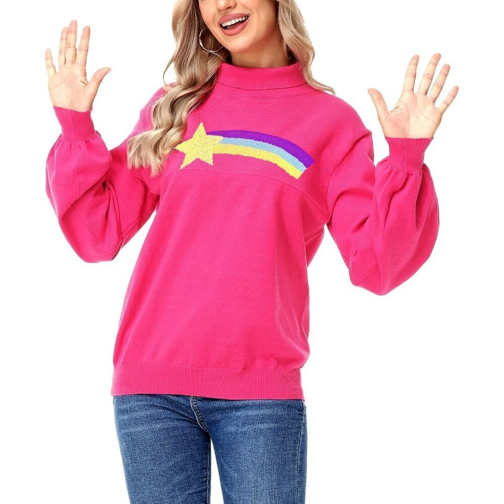 Women's Rainbow Stars Sweater Acrylic Long Sleeve Tee Halloween Party Cozy
